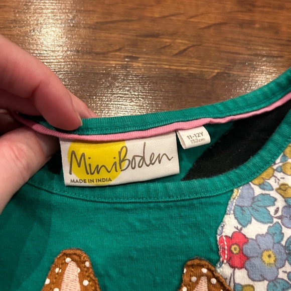 Mini Boden Horse Appliqué Green Shirt Front & Back Graphic Girls 11/12 Large - Picture 3 of 7